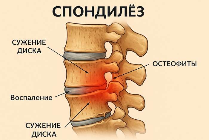 Сужение диска и остеофиты при спондилезе